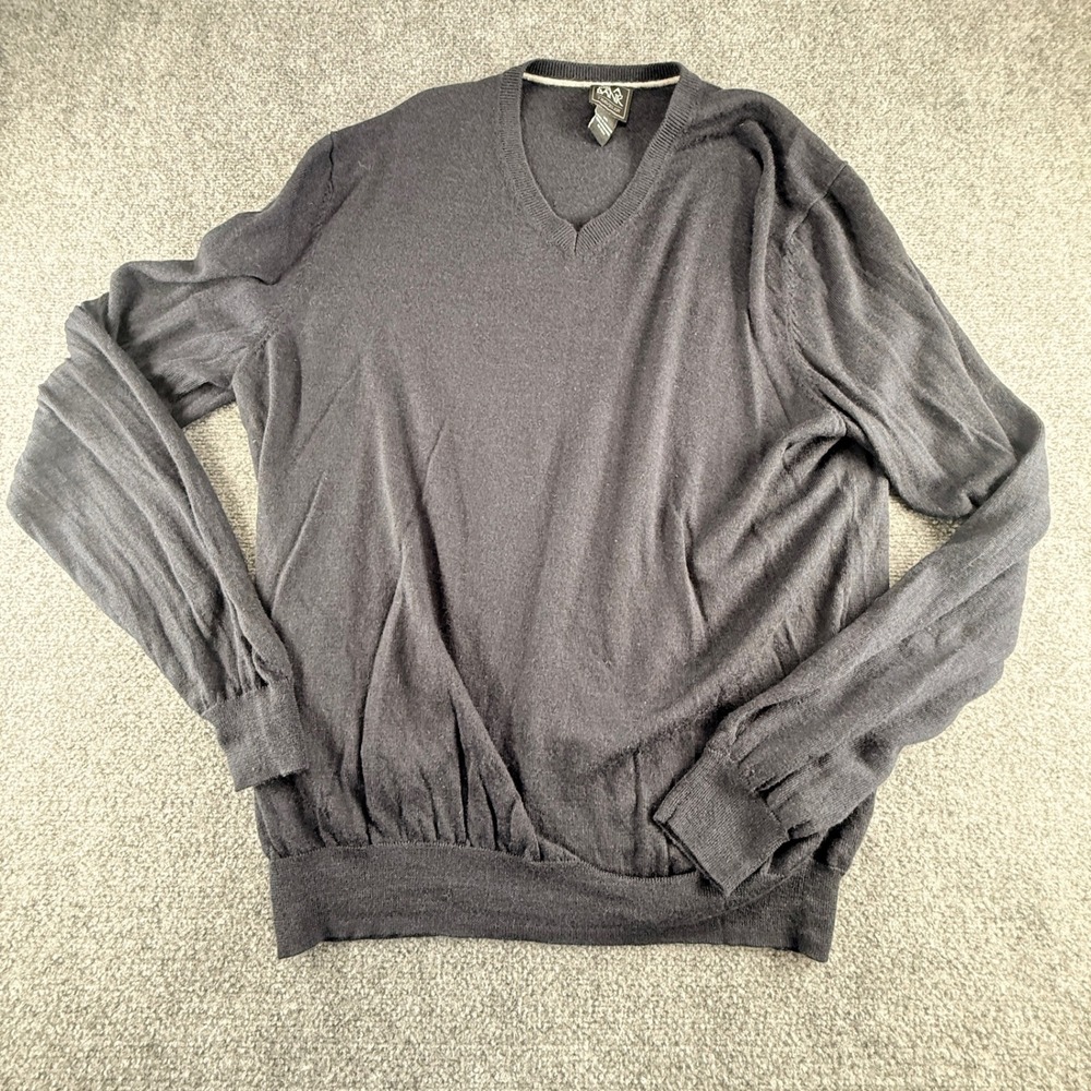 Jos A Bank Traveler Mens XXL V-Neck Sweater 100% Merino Wool Charcoal Black 0465